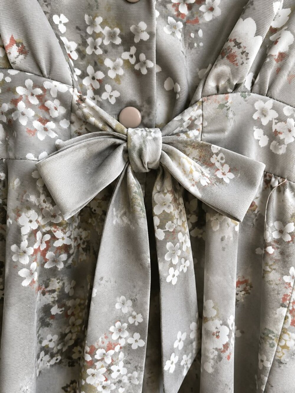 Vintage 70s Gray Floral Secretary Dress Dagger Collar Bishop Sleeve Size 11 S - Picture 3 of 8